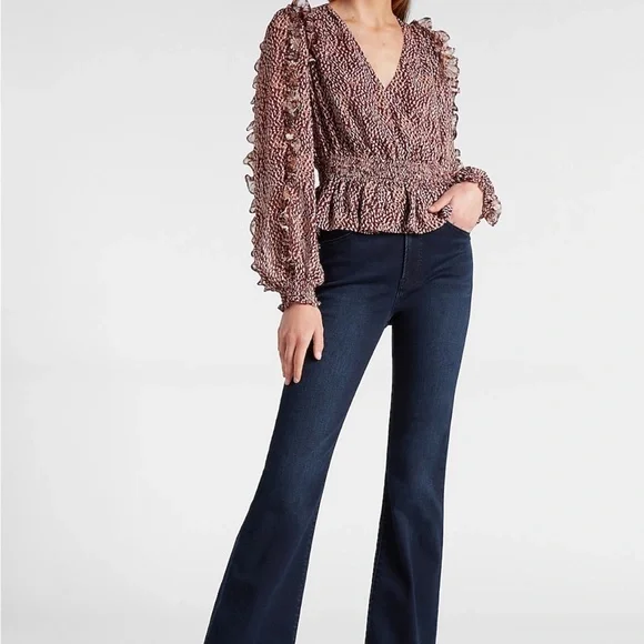 Express Printed Ruffle Wrap Peplum Top - Picture 5 of 8